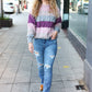 Fall For You Mauve Multicolor Stripe Cable Knit Mock Neck Sweater
