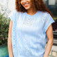 The Perfect Find Sky Blue Dolman Short Sleeve Crochet Sweater Top