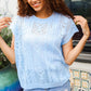 The Perfect Find Sky Blue Dolman Short Sleeve Crochet Sweater Top