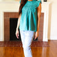 Love Life Cotton Turquoise Frill Mock Neck Flutter Sleeve Top