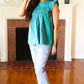 Love Life Cotton Turquoise Frill Mock Neck Flutter Sleeve Top