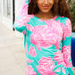 Find Love Aqua/Pink Fitted Floral Print Buttery Soft Knit Top
