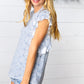 Washed Blue Floral Tiered Flutter Sleeve Top