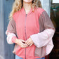 Boldy You Camel Dolman Sleeve Colorblock Knit Bomber Jacket