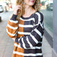 Camel & Charcoal Striped Color Block Sweater
