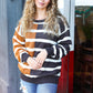Camel & Charcoal Striped Color Block Sweater