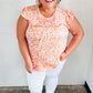 Peach Floral Print Frilled Short Sleeve Yoke Top