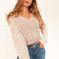 Latte Chenille Velvet Cropped Knit Top Sweater