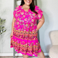 Boho Love Fuchsia Floral Print V Neck Dolman Sleeve Dress