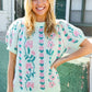 All For Love Mint Jacquard Floral Bubble Sleeve Sweater Top