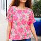 Vacay Vibes Floral Back Keyhole Short Smocked Banded Sleeve Top