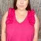 Fuchsia Frill Shoulder Sleeveless Crepe Woven Top