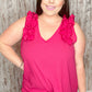 Fuchsia Frill Shoulder Sleeveless Crepe Woven Top