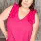 Fuchsia Frill Shoulder Sleeveless Crepe Woven Top