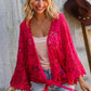Beautiful You Fuchsia Crochet Front Tie Bell Sleeve Cardigan