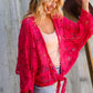 Beautiful You Fuchsia Crochet Front Tie Bell Sleeve Cardigan