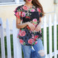 Diva Dreams Black Multicolor Floral Crochet Flutter Sleeve Top