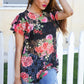 Diva Dreams Black Multicolor Floral Crochet Flutter Sleeve Top