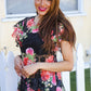 Diva Dreams Black Multicolor Floral Crochet Flutter Sleeve Top
