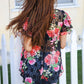Diva Dreams Black Multicolor Floral Crochet Flutter Sleeve Top