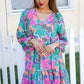 Lock Eyes Stone/Green Long Sleeve V Neck Ruffle Hem Babydoll Dress