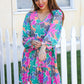 Lock Eyes Stone/Green Long Sleeve V Neck Ruffle Hem Babydoll Dress