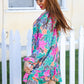 Lock Eyes Stone/Green Long Sleeve V Neck Ruffle Hem Babydoll Dress