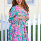 Lock Eyes Stone/Green Long Sleeve V Neck Ruffle Hem Babydoll Dress