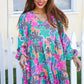 Lock Eyes Stone/Green Long Sleeve V Neck Ruffle Hem Babydoll Dress