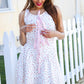 Beautiful You Ivory Checker & Floral Print Ribbon Tie Sleeveless Dress