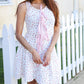 Beautiful You Ivory Checker & Floral Print Ribbon Tie Sleeveless Dress