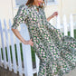 Hello Beautiful Black & Green Ruffled Notch Neck Babydoll Smocked Midi Dress