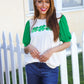 Lucky Sequin Clover Oatmeal Cable Knit Puff Sleeve Top
