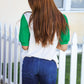 Lucky Sequin Clover Oatmeal Cable Knit Puff Sleeve Top