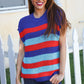 Forget Me Not Royal Blue Stripe Short Sleeve Dolman Sweater