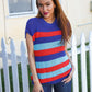 Forget Me Not Royal Blue Stripe Short Sleeve Dolman Sweater