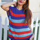 Forget Me Not Royal Blue Stripe Short Sleeve Dolman Sweater
