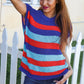 Forget Me Not Royal Blue Stripe Short Sleeve Dolman Sweater
