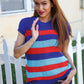 Forget Me Not Royal Blue Stripe Short Sleeve Dolman Sweater