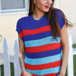 Forget Me Not Royal Blue Stripe Short Sleeve Dolman Sweater