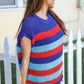 Forget Me Not Royal Blue Stripe Short Sleeve Dolman Sweater