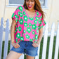Spring Vibes Pink & Green Flower Print V Neck Short Sleeve Top