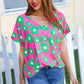 Spring Vibes Pink & Green Flower Print V Neck Short Sleeve Top