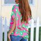Spring Vibes Pink & Green Flower Print V Neck Short Sleeve Top