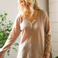 Casual Living Brown Henley Cuff Sleeve Side Slit Pullover