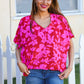 Tropical Trance Magenta Floral V Neck Woven Top