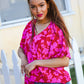 Tropical Trance Magenta Floral V Neck Woven Top