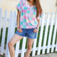 Easy Living Mint Patchwork Print Textured Knit V Neck Top