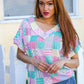Easy Living Mint Patchwork Print Textured Knit V Neck Top