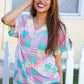 Easy Living Mint Patchwork Print Textured Knit V Neck Top
